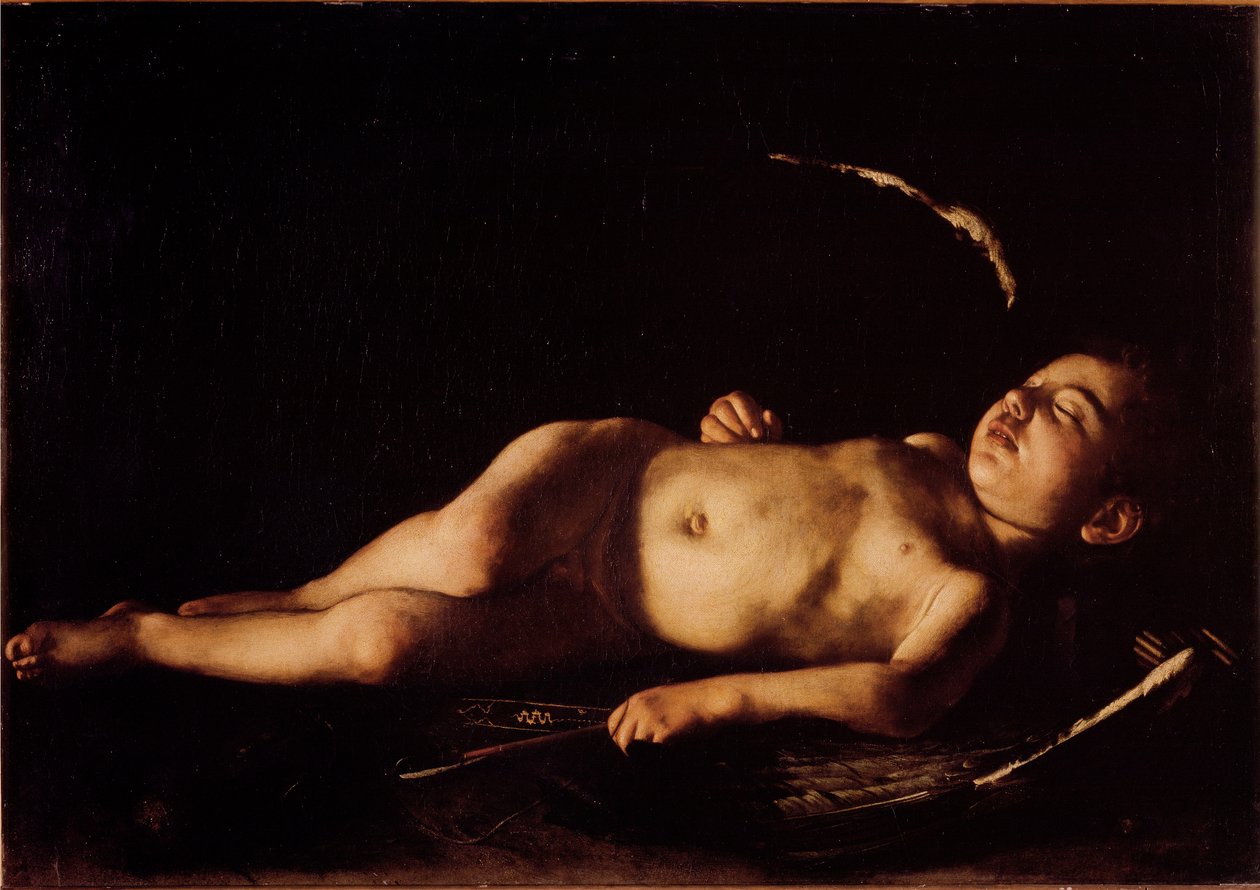 Sleeping Love Målning av Michelangelo Merisi kallad The Caravaggio or il Caravaggio (1571-1610) 1608 Sön 71x105 cm Florens, Palazzo Pitti, Galleria Palatina av Michelangelo Merisi da Caravaggio