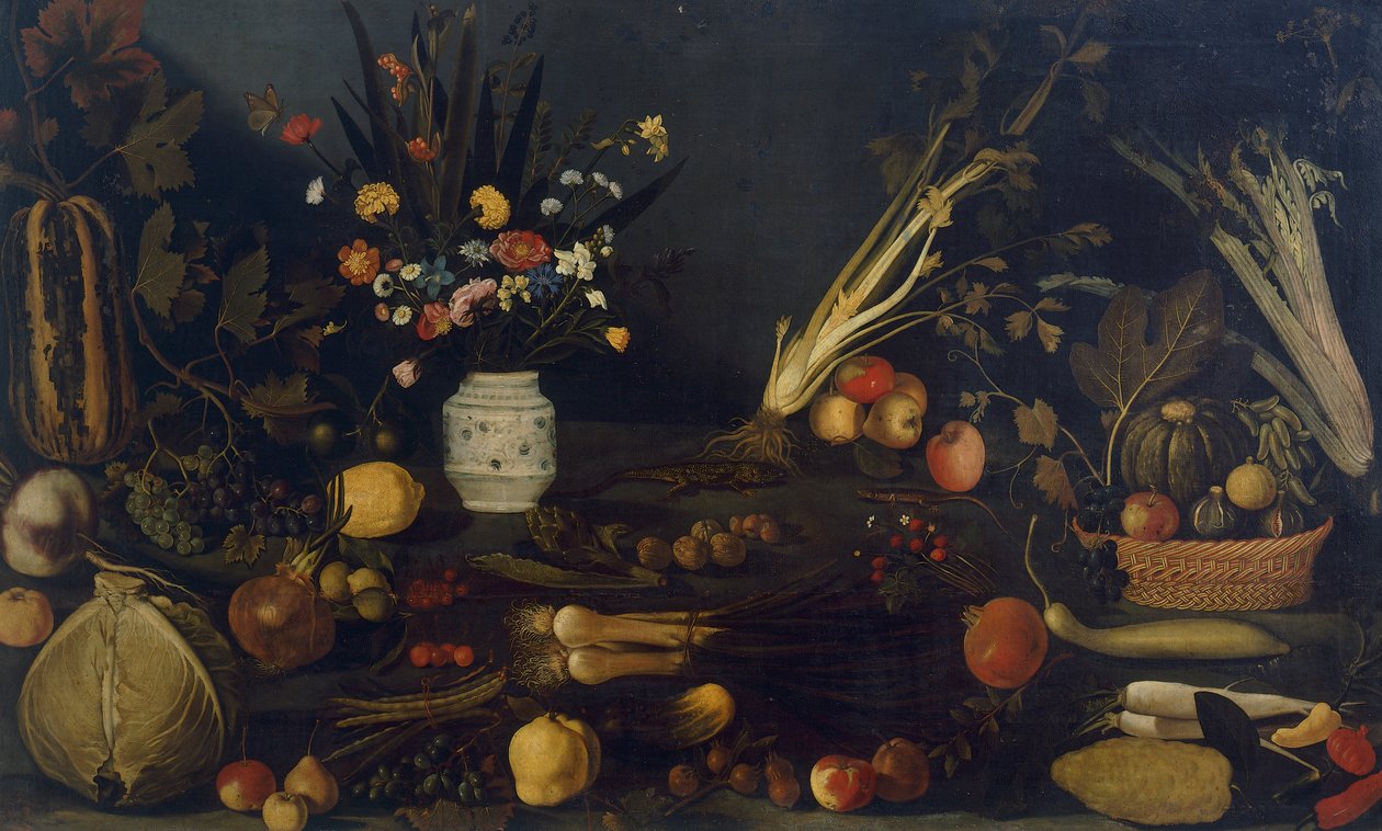 Stilleben av blommor och växter (olja på duk) av Michelangelo Merisi da Caravaggio
