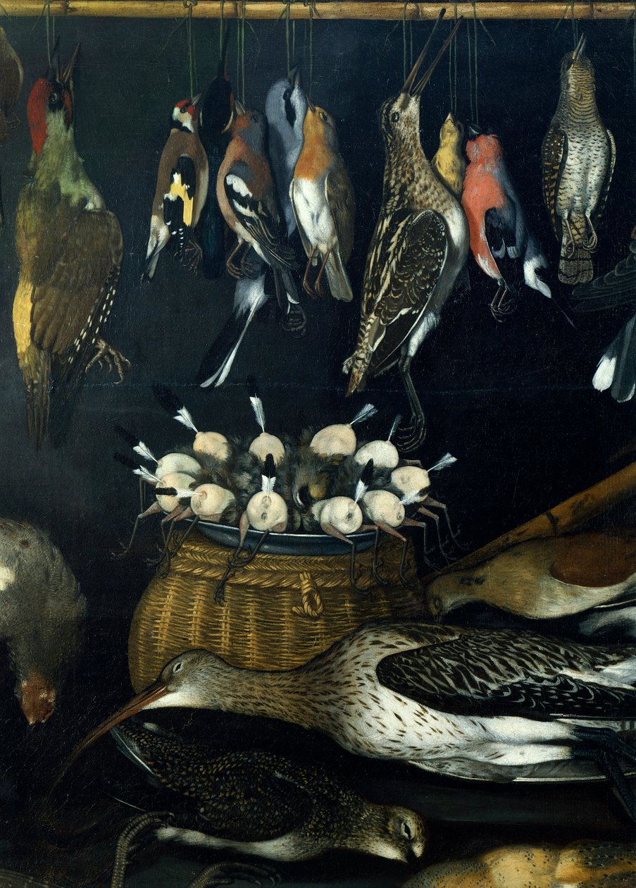 Stilleben med fåglar, av Master of the Hartford Still-life (olja på duk) (detalj av 624934) av Michelangelo Merisi da Caravaggio