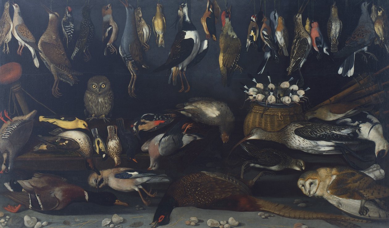 Stilleben med fåglar, av Master of the Hartford Still-life (olja på duk) av Michelangelo Merisi da Caravaggio