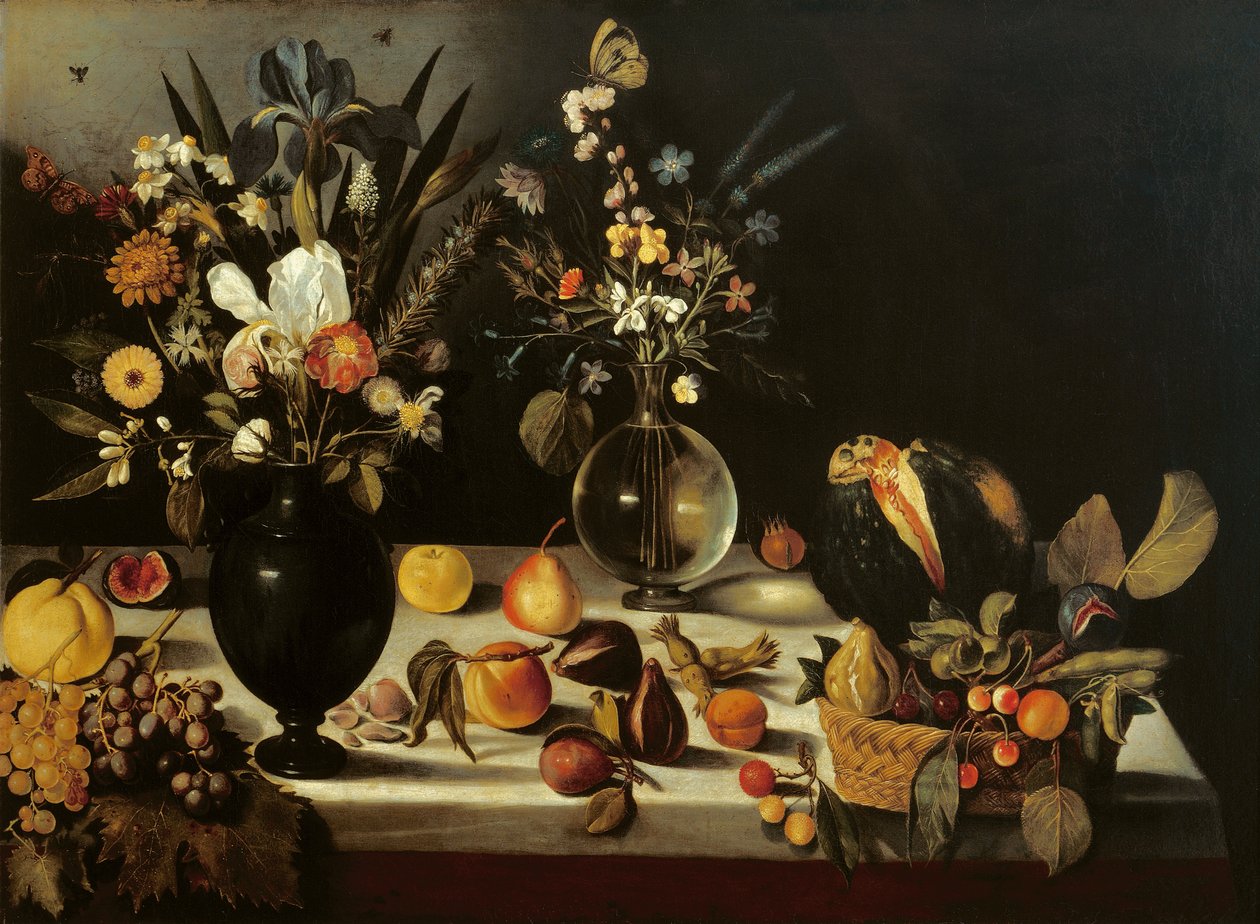 Stilleben med blommor och frukt, av Master of the Hartford Still Life, c.1600-10 (olja på duk) av Michelangelo Merisi da Caravaggio