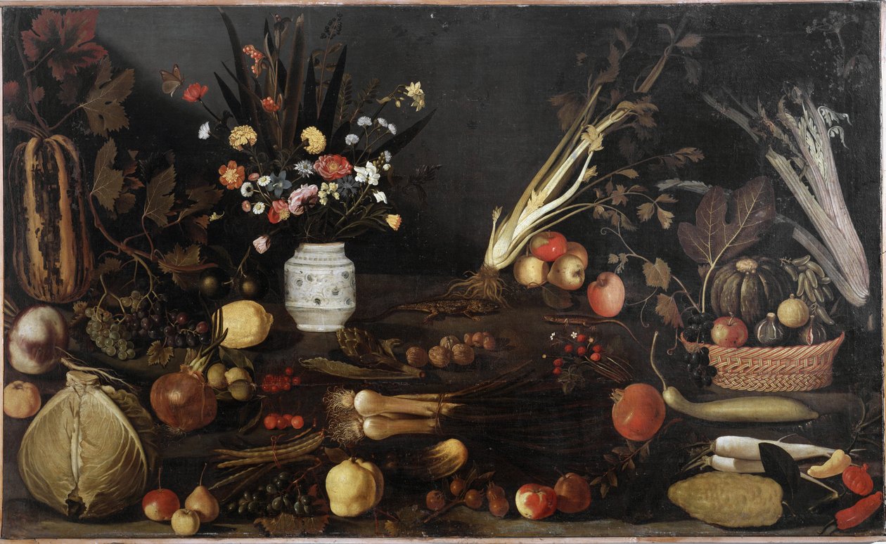 Stilleben med blommor och frukter - olja på duk c.1590 av Michelangelo Merisi da Caravaggio