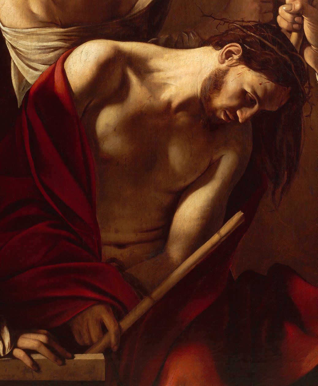 The Crowning with Thorns (detalj), c.1603 (olja på duk) av Michelangelo Merisi da Caravaggio