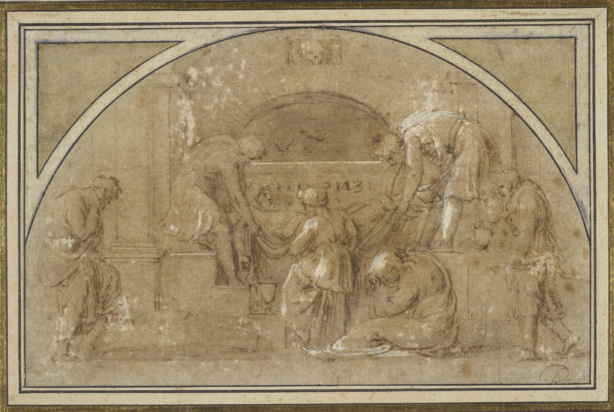 The Entombment (bläck & tvätt, med gouache på papper) av Michelangelo Merisi da Caravaggio