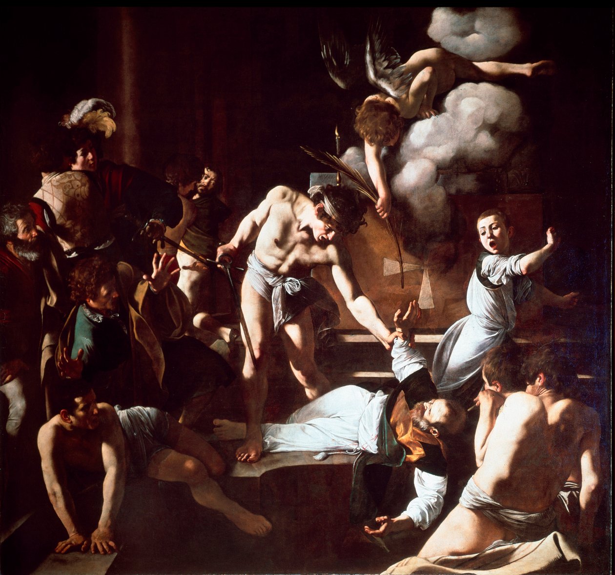 S:t Mathieus martyrskap Målning av Michelangelo Merisi da Caravaggio kallad Caravaggio (1571-1610) 1600 sön 323 x 343 cm Kapell Contarelli, San Luigi dei Francesi (franskarnas St. Louis-kyrka), Rom av Michelangelo Merisi da Caravaggio