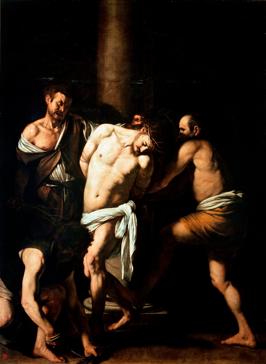 Kristi prygelmålning av Michelangelo Merisi kallad The Caravaggio or il Caravaggio (1571-1610) 1607-1610 Sön 2,86x2,13 m Neapel, Capodimontes nationalmuseum av Michelangelo Merisi da Caravaggio