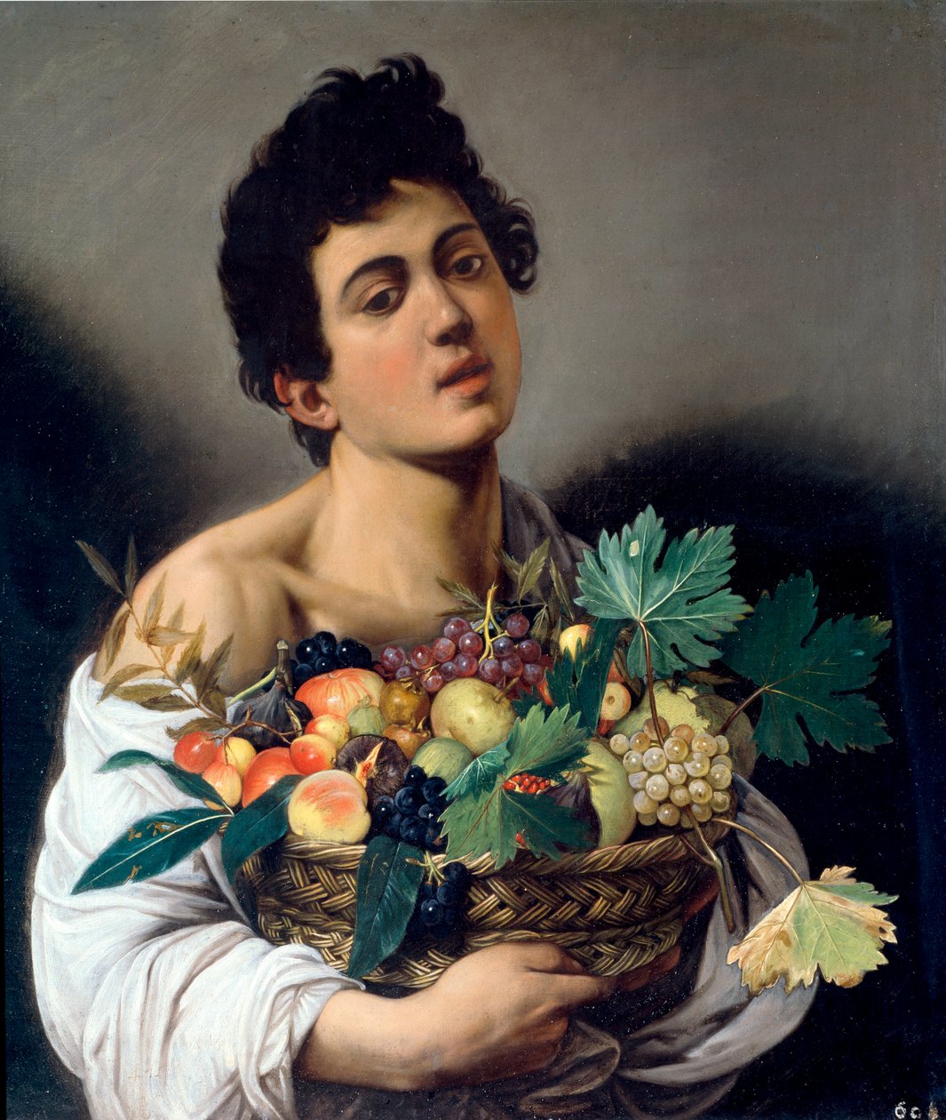 Fruktförsäljaren (olja på duk av Michelangelo Merisi da Caravaggio