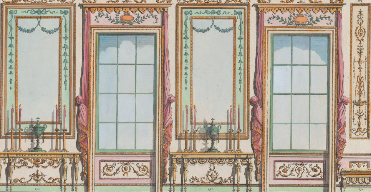 Invändig dekorerad vägg med fönster och bryggglas, nr. 267-273..., 27 februari 1784. av Michelangelo Pergolesi