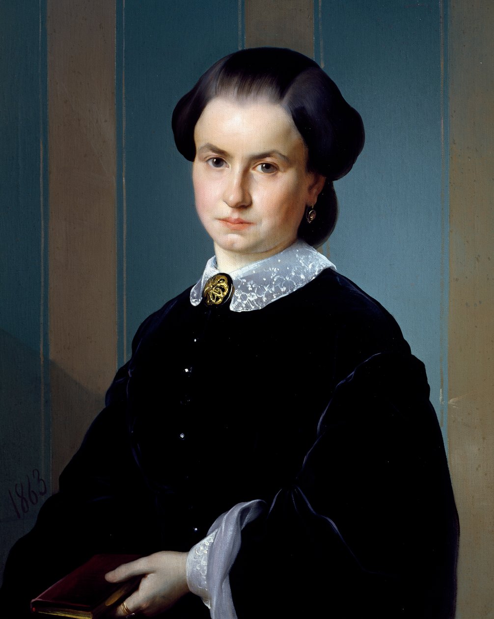 Porträtt av en dam med bok, av Michelangelo Pittatore (1825-1903), olja på duk, 71x56 cm. av Michelangelo Pittatore