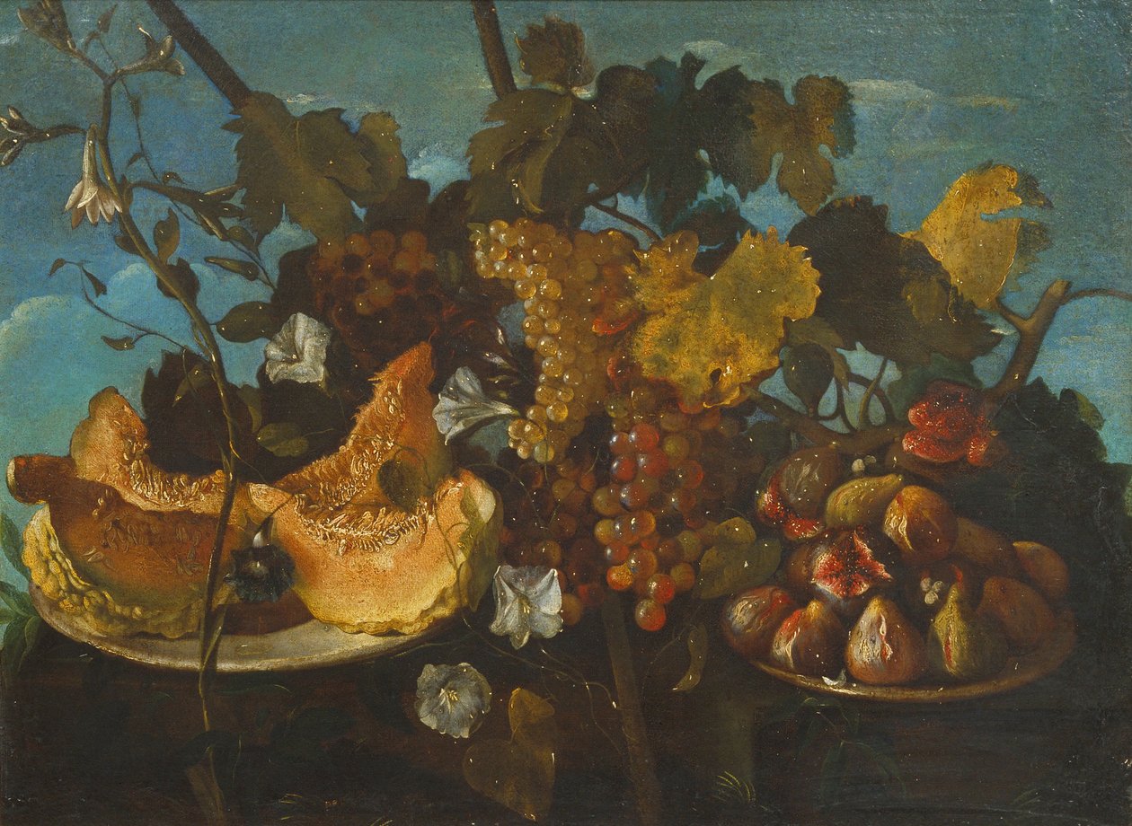 Still Life with Grapes, Figs and Marrow av Michele Pace del Campidoglio