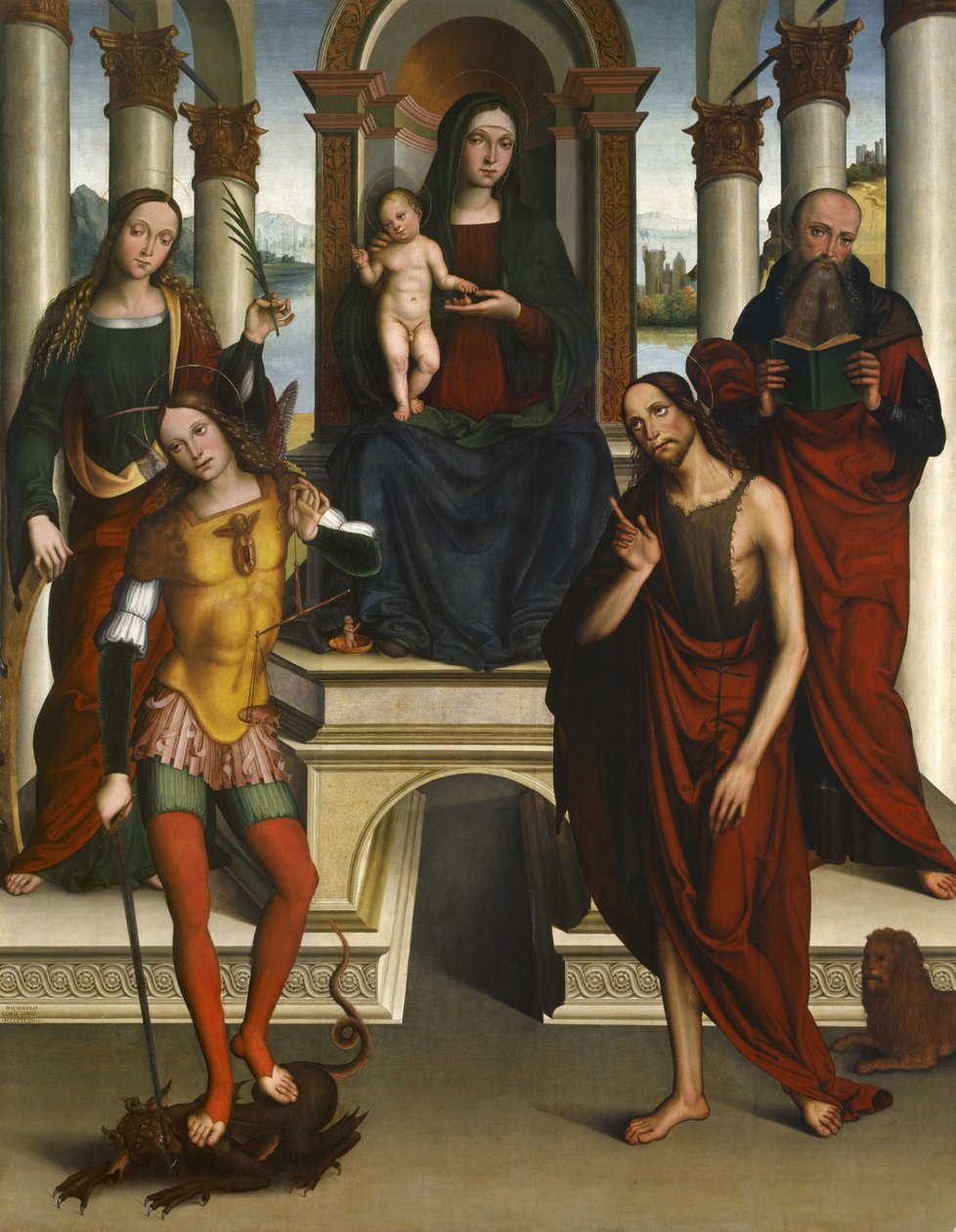 Madonna och barn tronade med heliga, 1506 av Michele di Luca dei Coltellini