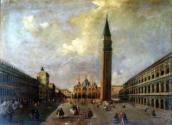 Markusplatsen med Campanile (olja) av Michele (attr. to) Marieschi