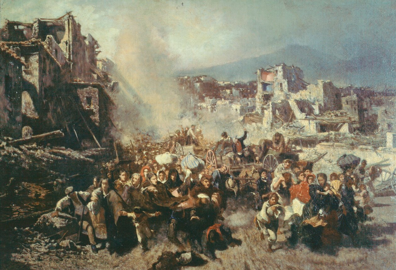 Jordbävning i Torre Del Greco, av Michele Cammarano (1835-1920), olja på duk av Michele Cammarano