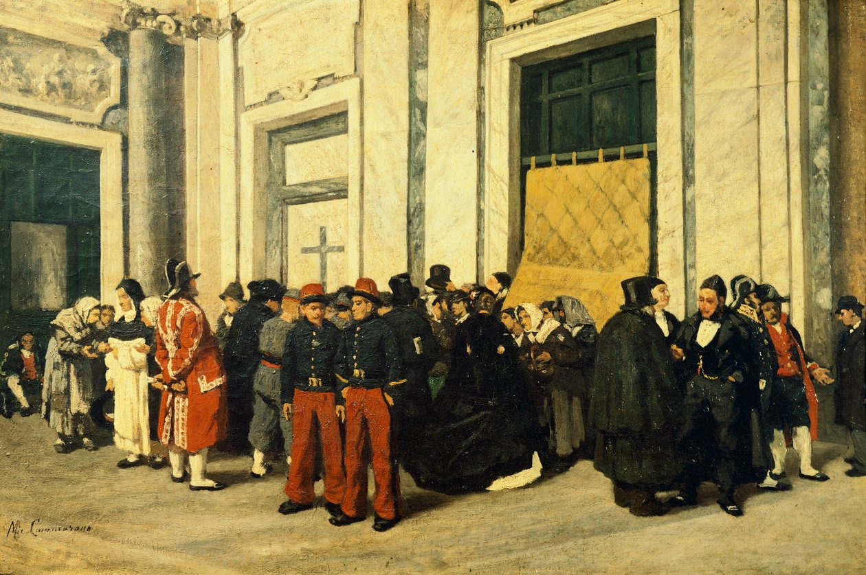 Entréhallen till Santa Maria Maggiore, ca 1865, av Michele Cammarano (1835-1920), Italien, Olja på duk. av Michele Cammarano