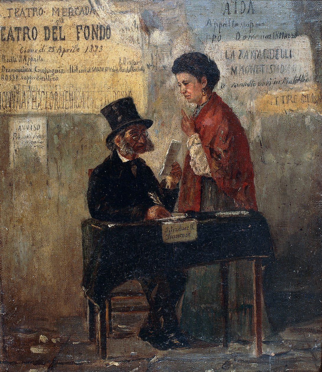 Teateraffischer och offentlig skrivare, av Michele Cammarano (1835-1920) av Michele Cammarano