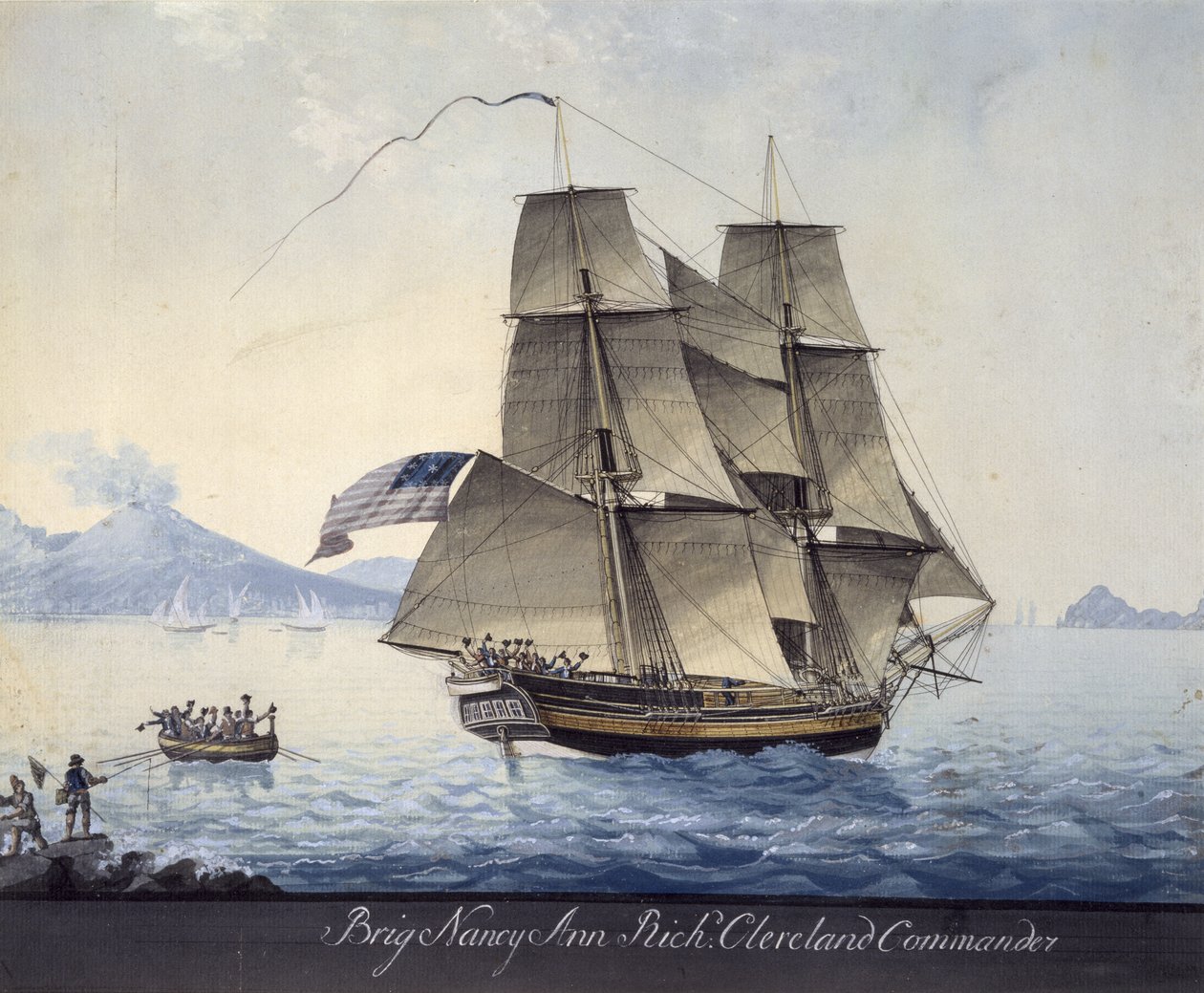 Briggen Nancy Ann of Salem lämnar Neapel, ca 1810 (akvarell på papper) av Michele Felice Corne