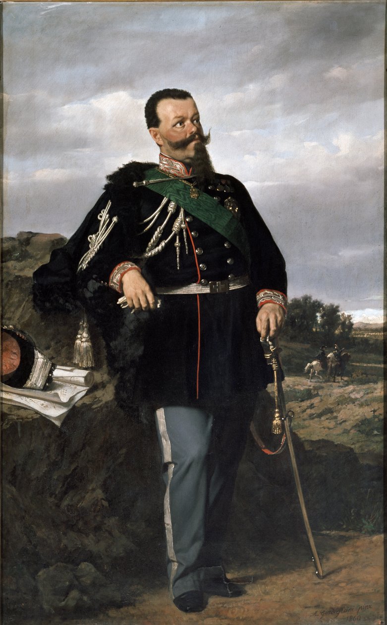 Porträtt av Victor Emmanuel II, Italiens förste kung (olja på duk) av Michele Gordigiani