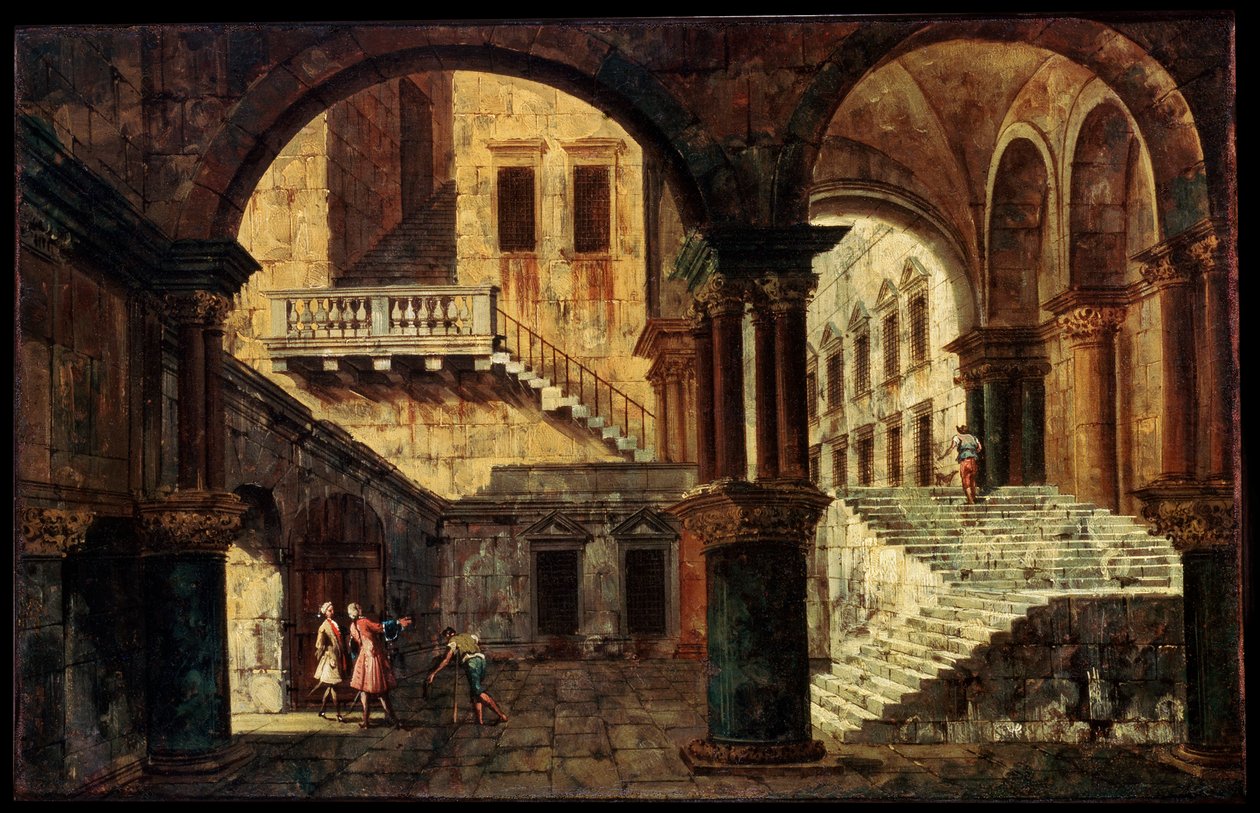Gård med trappa, 1730-tal av Michele Marieschi