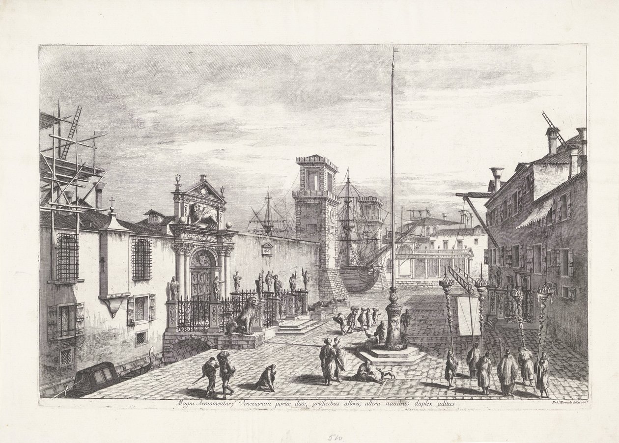 Porta Magna van het Venetiaans Arsenaal De två portarna till det stora arsenalet i Venedig (...) (titel på objektet) Gezichten op Venetië (serietitel) Magnifik och utvald utsikt över staden Venedig (serietitel) av Michele Marieschi