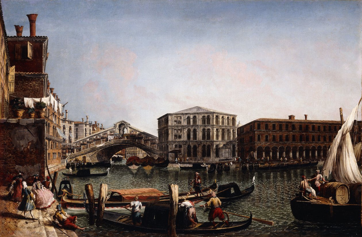 Rialtobron, Venedig med Fondaco dei Tedeschi i förgrunden, av Michele Marieschi