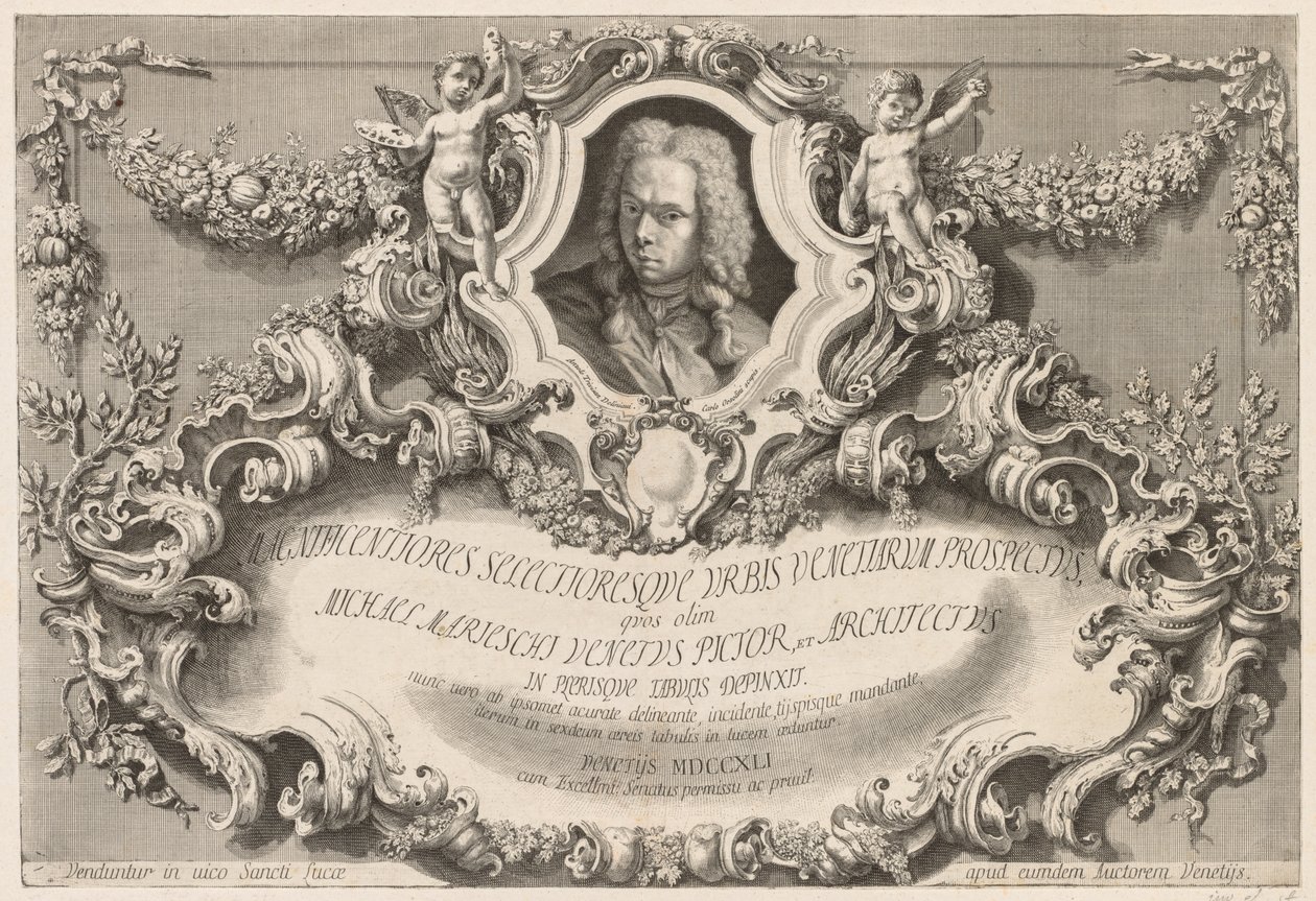 Utsikt över Venedig: Frontispice - Titelsida, 1741. av Michele Marieschi