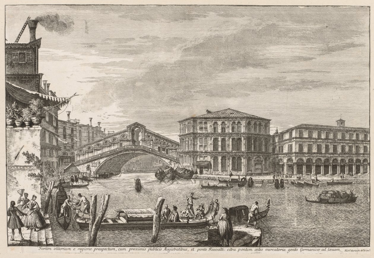 Utsikt över Venedig: Rialtobron och marknaden, 1741. av Michele Marieschi