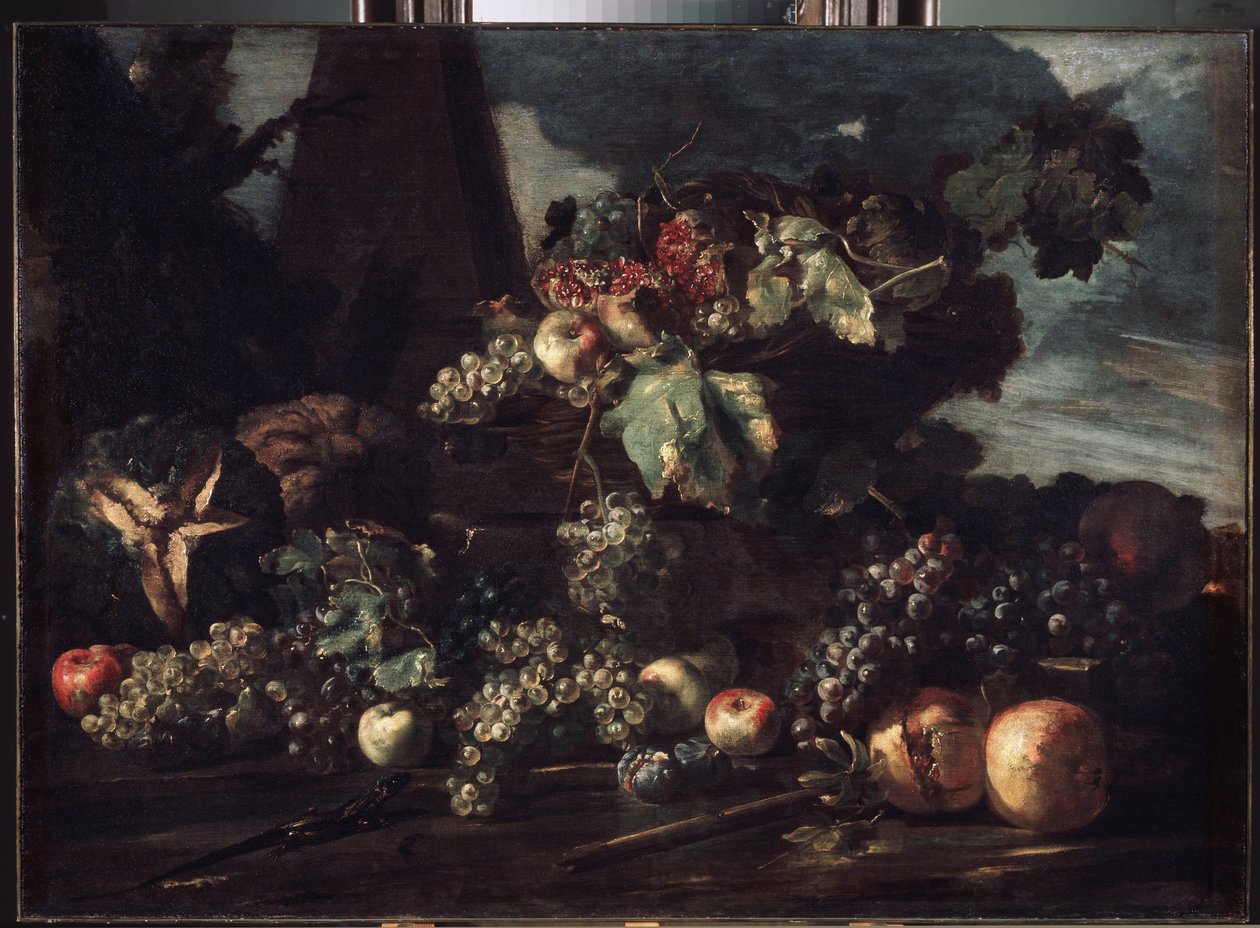 "Stilleben med druvor" Målning av Michelangelo Pace da Campidoglio (1610-1670) 1650-1660 Mått 98x134 cm Eremitagemuseet, Sankt Petersburg av Michele Pace del Campidoglio
