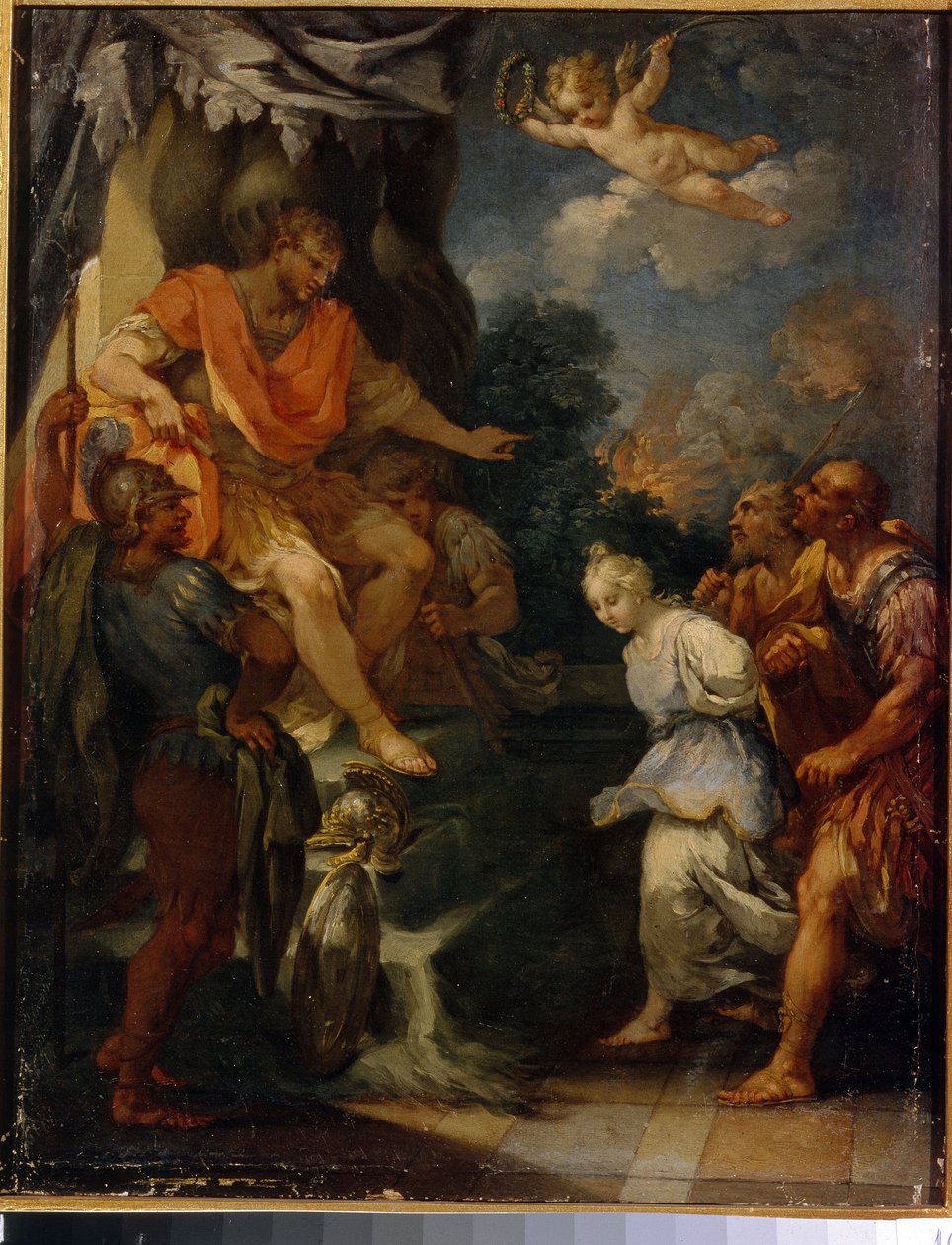 Martyr inför prokonsuln. (Förföljelse av kristna i Romarriket). Målning av Michele Rocca (cirka 1670-cirka 1751), olja på duk. Italiensk konst (Parma), sent 1600-1700-tal, barockkonst. Statens museum för utländsk konst i Republiken Lettland, Riga (Lett av Michele Rocca