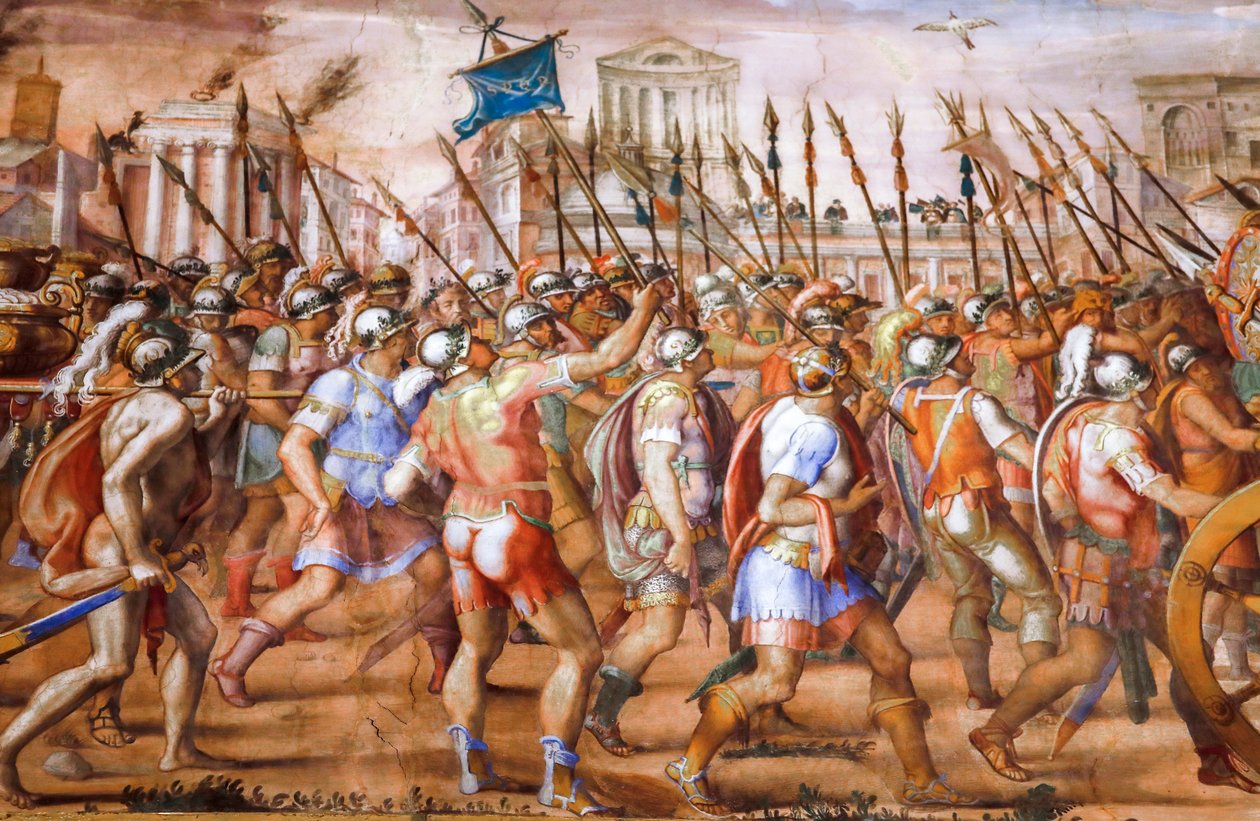 Triumf för konsuln Lucius Aemilius Paulus över Perseus, kung av Makedonien (detalj), omkring 1570 (fresk) av Michele and Rocchetti Jacopo Alberti