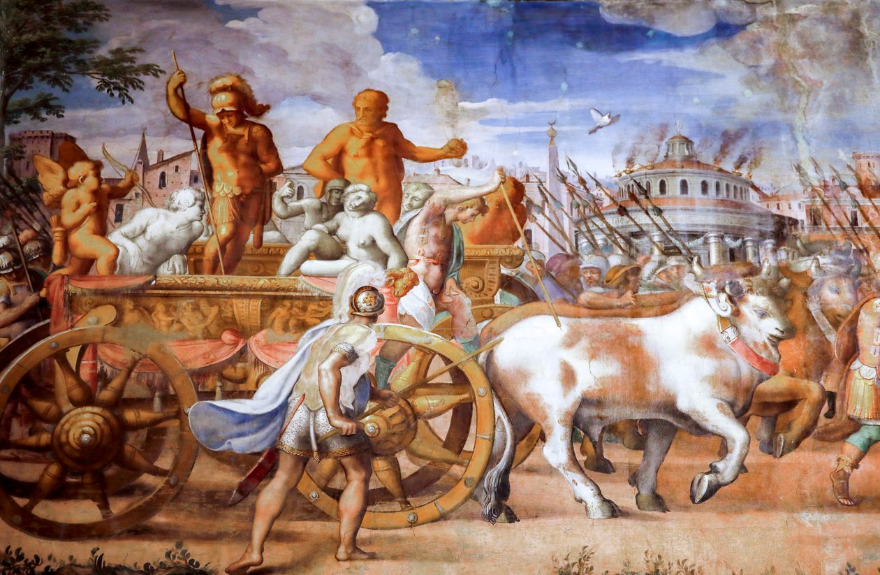 Triumf för konsuln Lucius Aemilius Paulus över Perseus, kung av Makedonien (detalj), omkring 1570 (fresk) av Michele and Rocchetti Jacopo Alberti