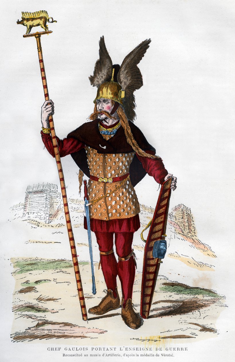 Galliens hövding i stridsdräkt med en standard, 1882-1884. av Michelet