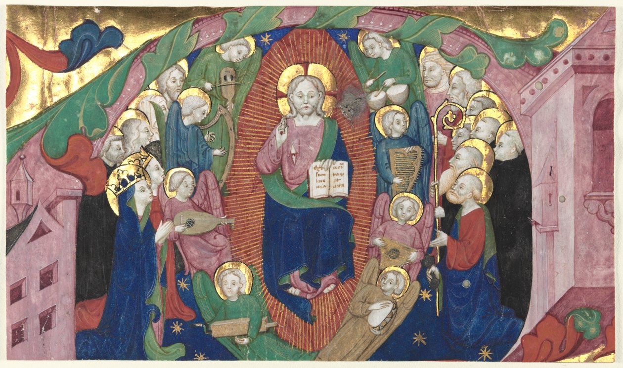 Fragment av en historisk initial från en körbok: Kristus i majestät, ca. 1400. av Michelino Molinari da Besozzo