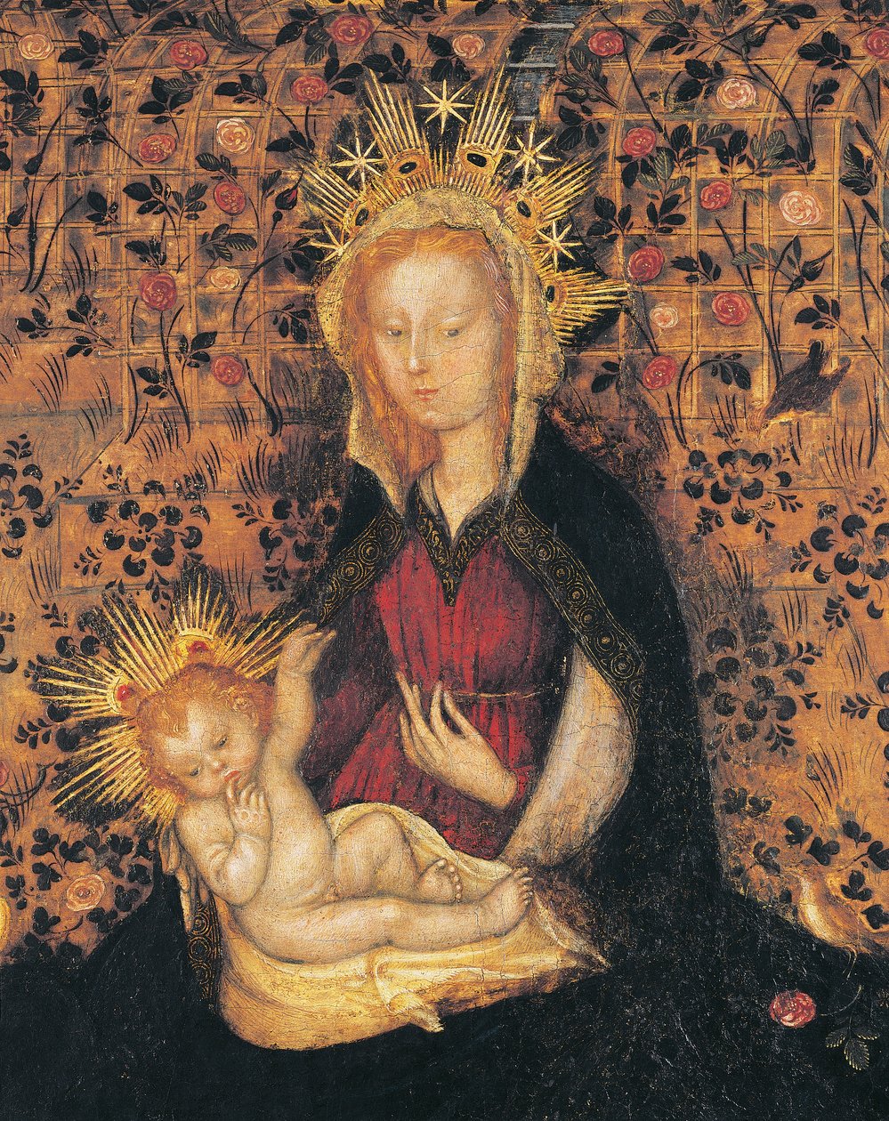 Virgin and Child, detalj från Madonna of Rose Garden, av Michelino da Besozzo (ca 1370-1455) eller Stefano da Verona (ca 1374-1438), tempera på panel, 63x42 cm av Michelino Molinari da Besozzo