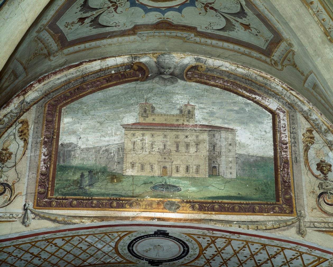 Detalj av en fresco, Villa Medicea di Careggi fresco av Michelozzo di Bartolommeo