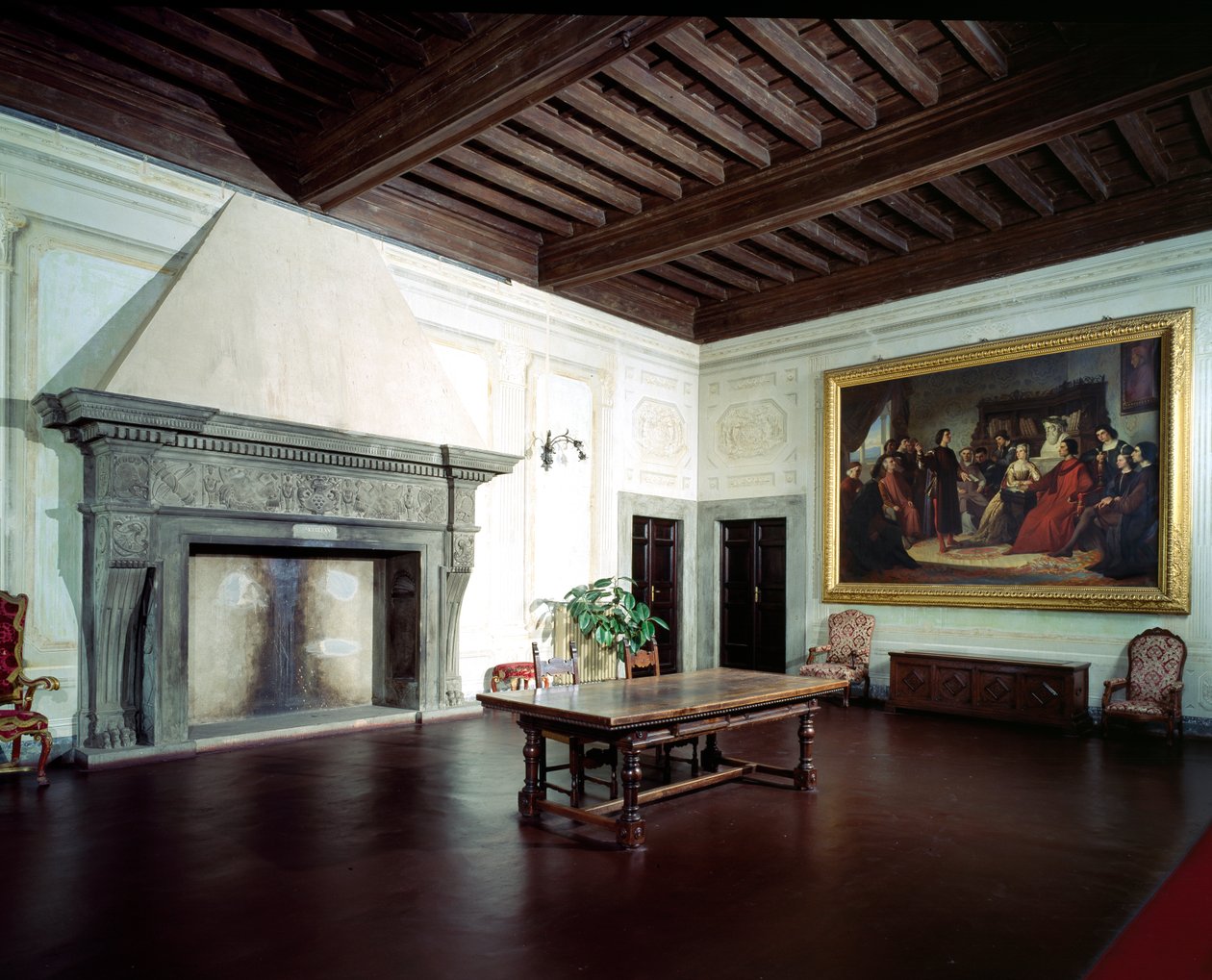 Interiör med öppen spis från 1400-talet, Villa Medicea di Careggi av Michelozzo di Bartolommeo