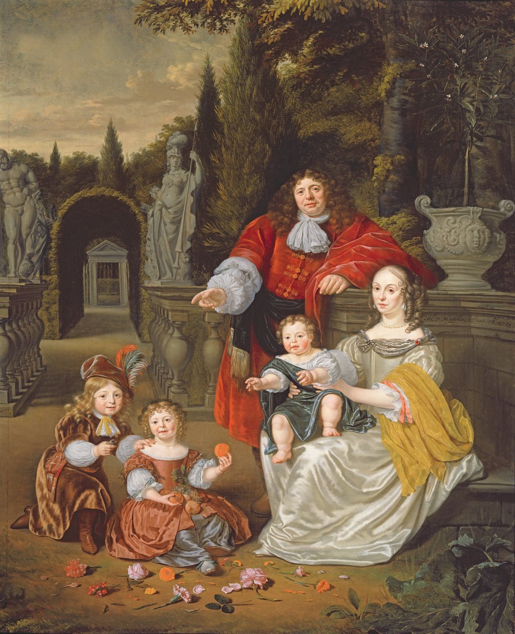 En familjegrupp på en terrass, 1670 av Michiel van Musscher