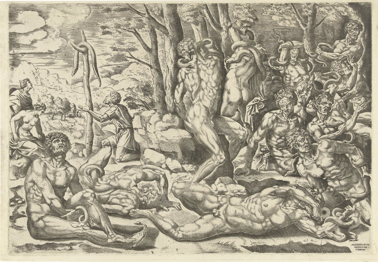 Tillbedjan av den fräcka ormen av Michiel Coxie (I) (attributed to)
