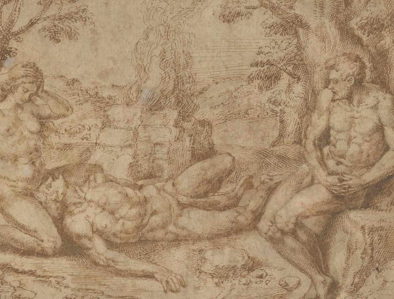 Adam och Eva sörjer Abels död, ca. 1576. av Michiel Coxie