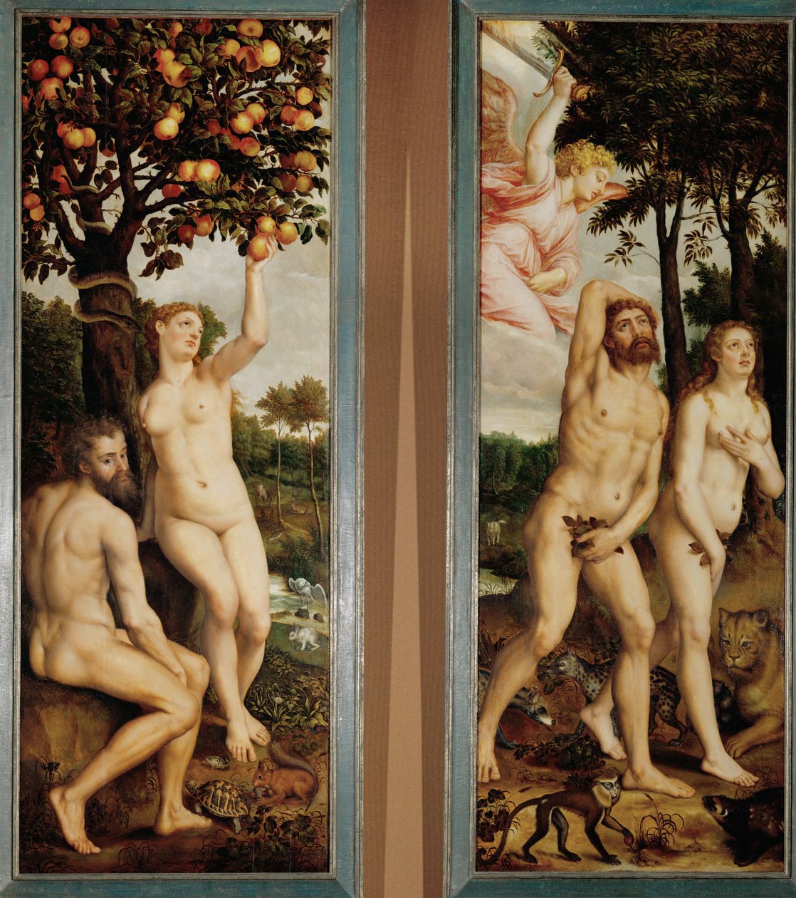 Syndafallet och fördrivningen från paradiset Två flyglar på ett altare (målning på ek) av Michiel I Coxie or Coxcie