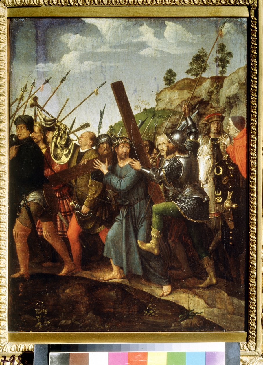 Kristus som bär korset. (Kristus bär korset). Målning av Michael Sittow (1460 eller 1468-1525). Olja på duk, 37,5 x 28,3 cm, ca 1518-1525. Holländsk konst, renässans. Pushkin Museum of Fine Arts, Moskva. av Michiel Sittow