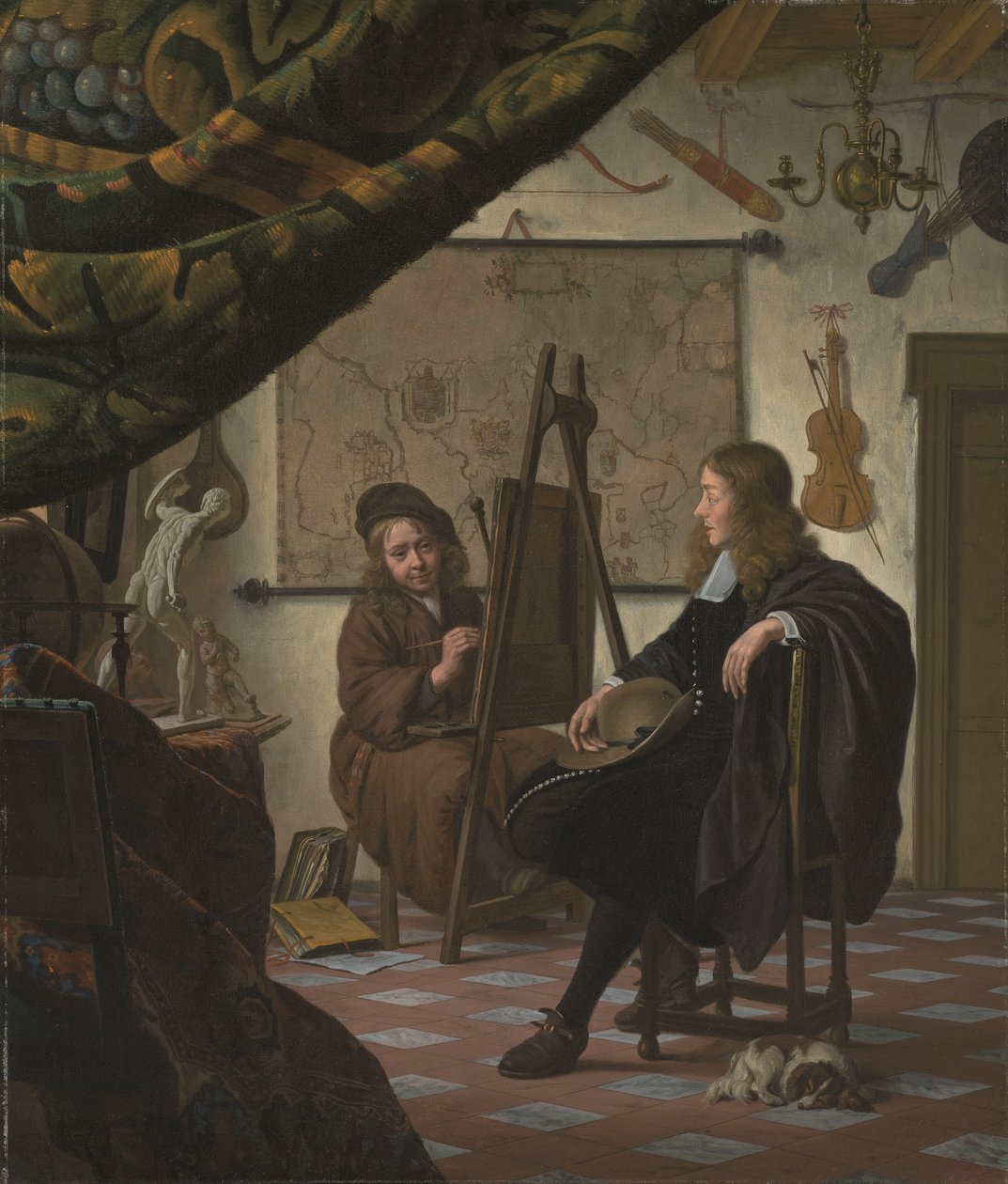 Ett självporträtt av konstnären i hans ateljé av Michiel van Musscher