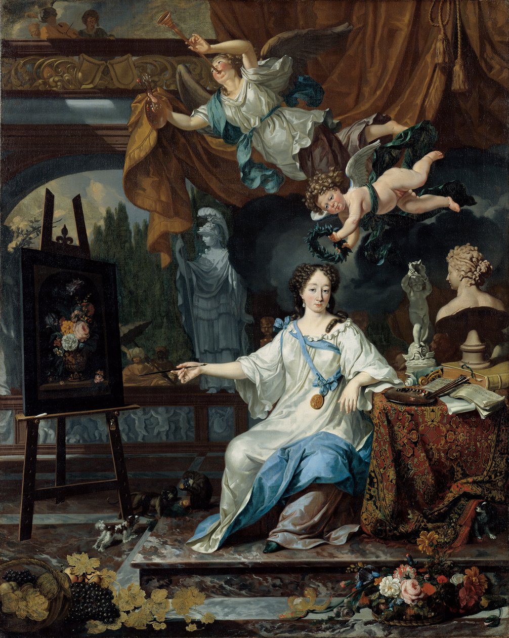 Allegoriskt porträtt av en konstnär i hennes studio, c.1675-1685 av Michiel van Musscher