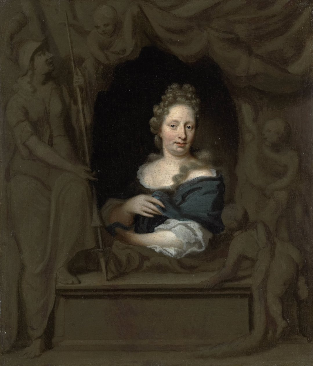 Porträtt av Eva Visscher, fru till Michiel van Musscher av Michiel van Musscher