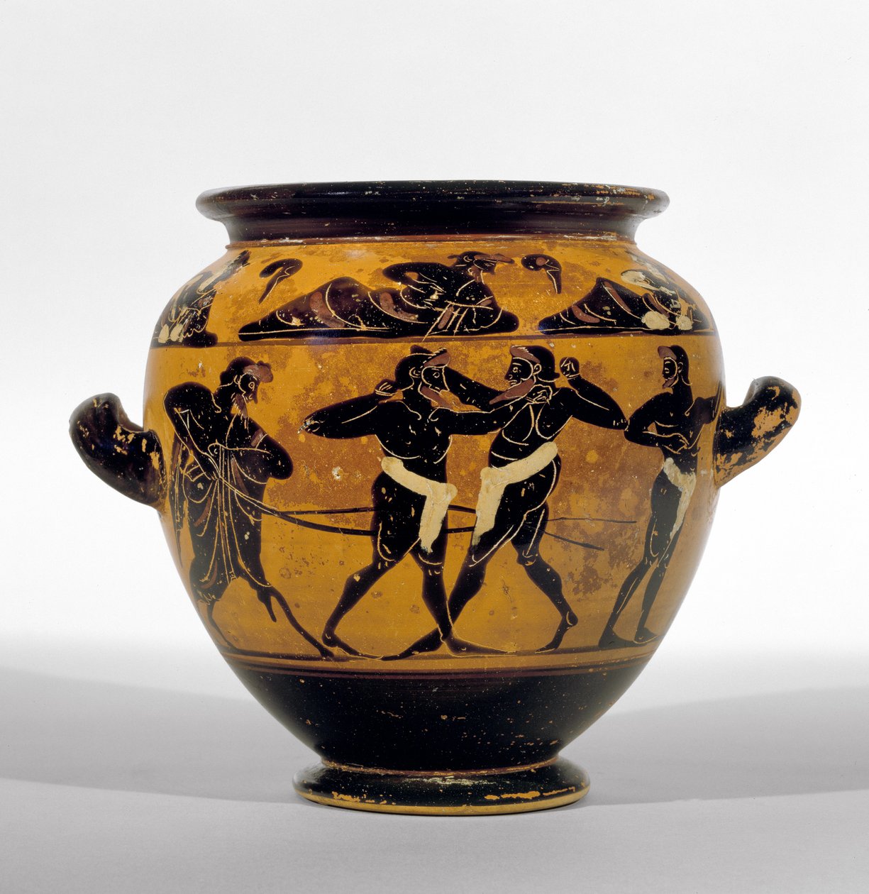 Attic svart-figur stamnos föreställande boxare, c.520-500 BC (keramik) (se även 100575) av Michigan painter