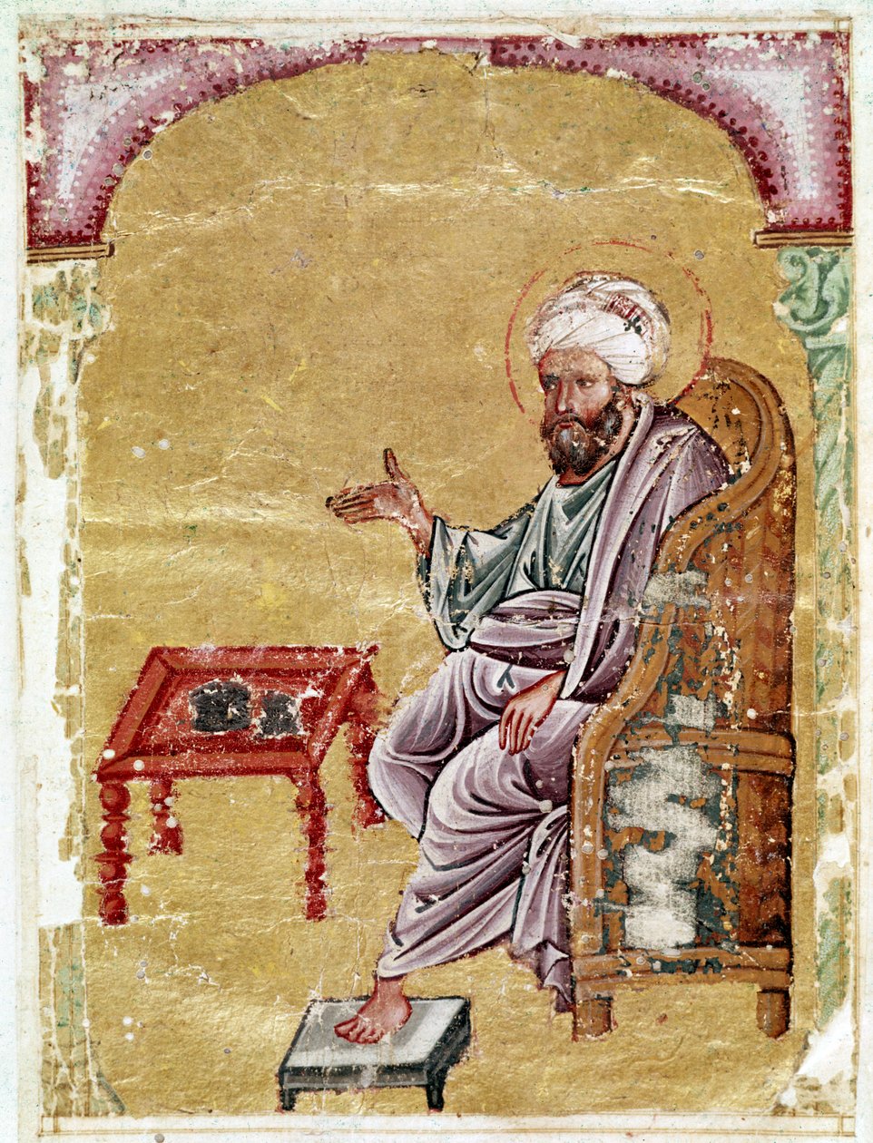 Ms.Ahmed III.2127 f.1v, Dioscorides, folio från ett arabiskt manuskript av De Materica Medica av Dioscorides, 1229 (ogenomskinlig wc & guld på papper) av Middle Eastern School Middle Eastern School
