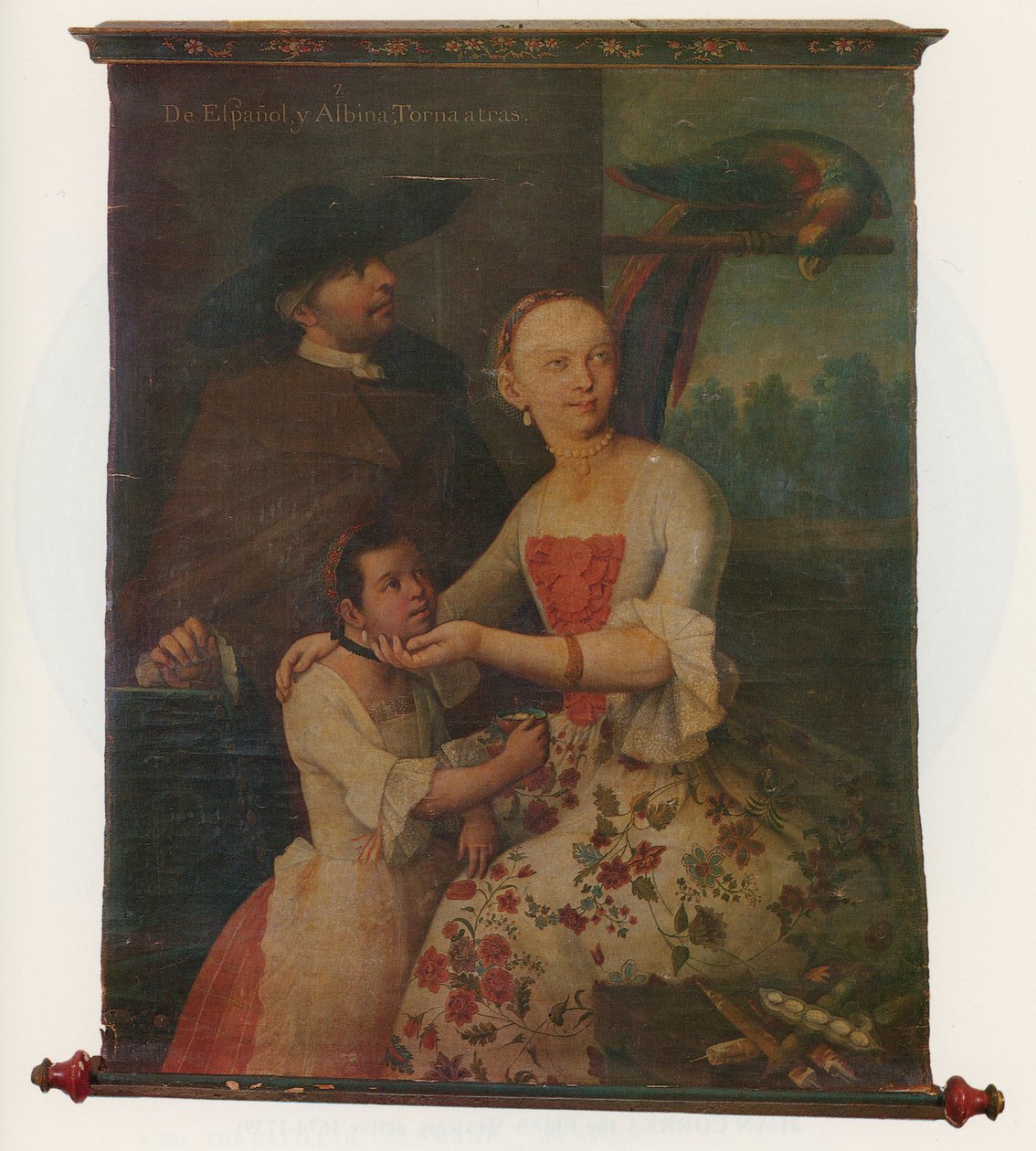 En av ett par etnografiska porträttgrupper, ca 1763 (rulla) av Miguel Cabrera