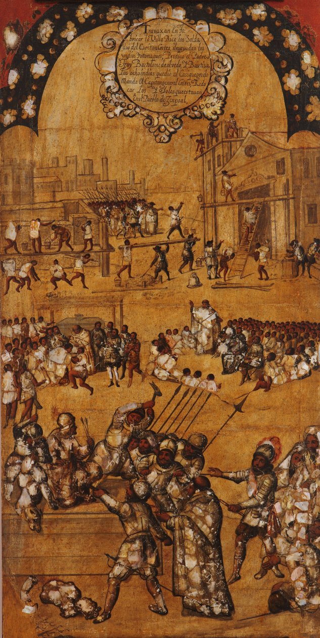 The Conquest of Mexico, Panel IV, c.1696-1715 (måla på trä) av Miguel Gonzalez