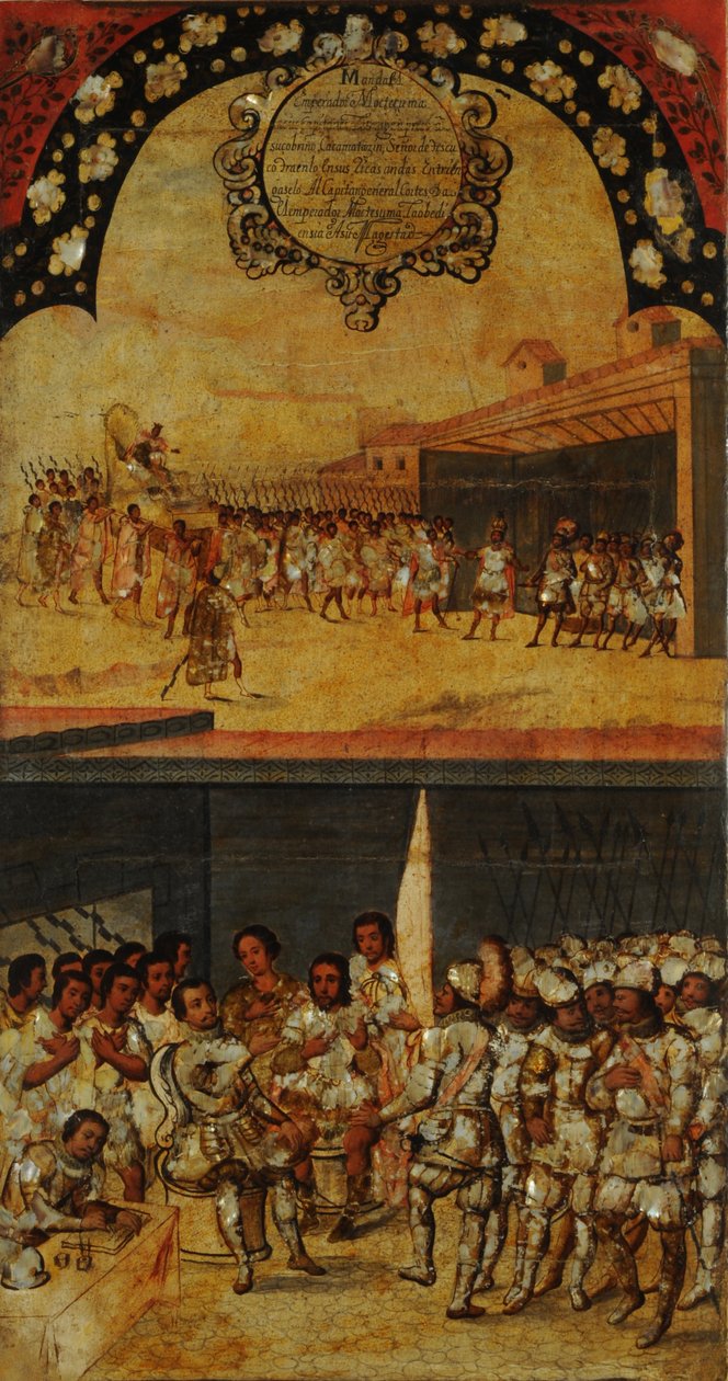 The Conquest of Mexico, Panel XV, c.1696-1715 (måla på trä) av Miguel Gonzalez