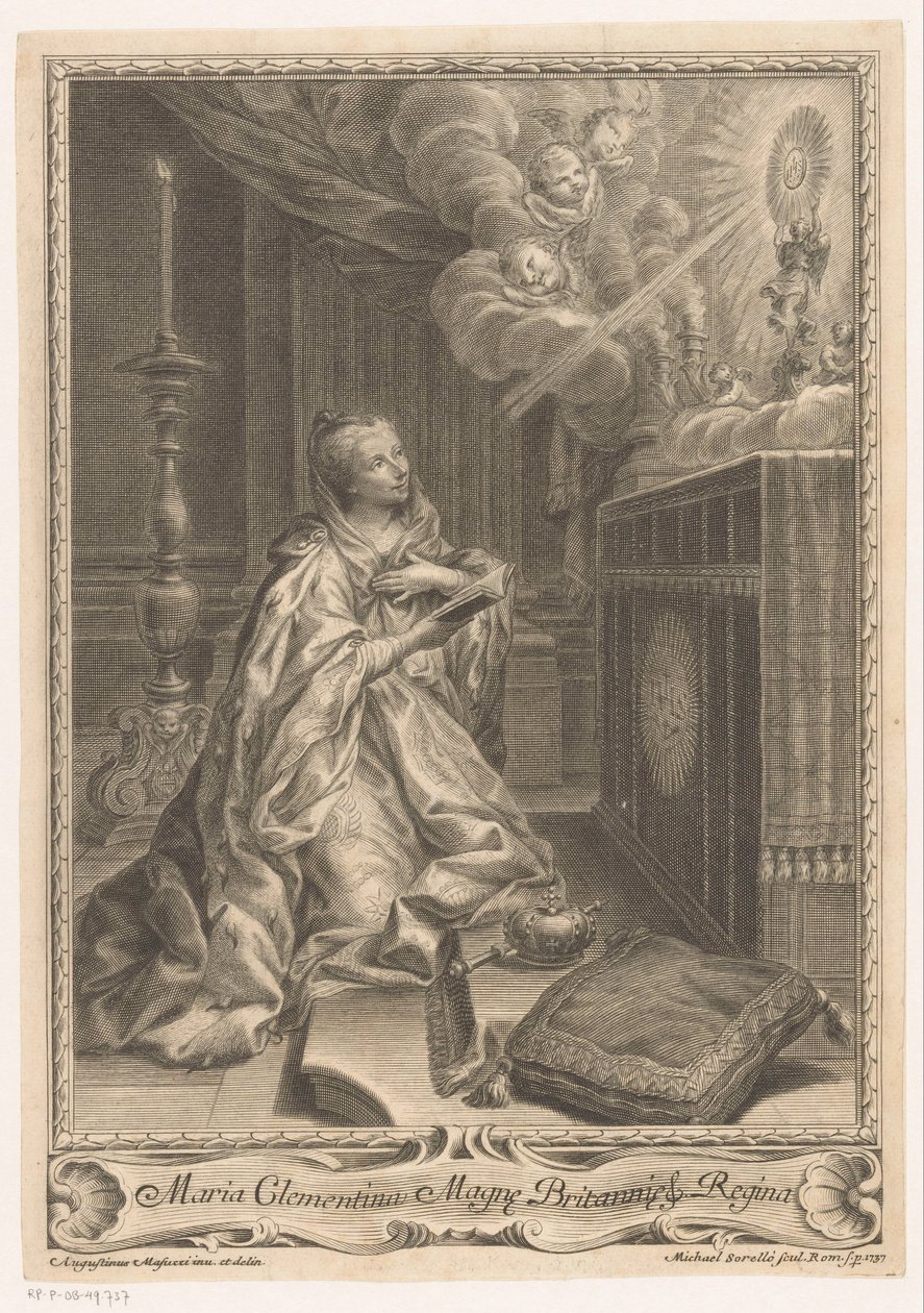 Maria Clementina Sobieska framför ett altare av Miguel de Sorelló