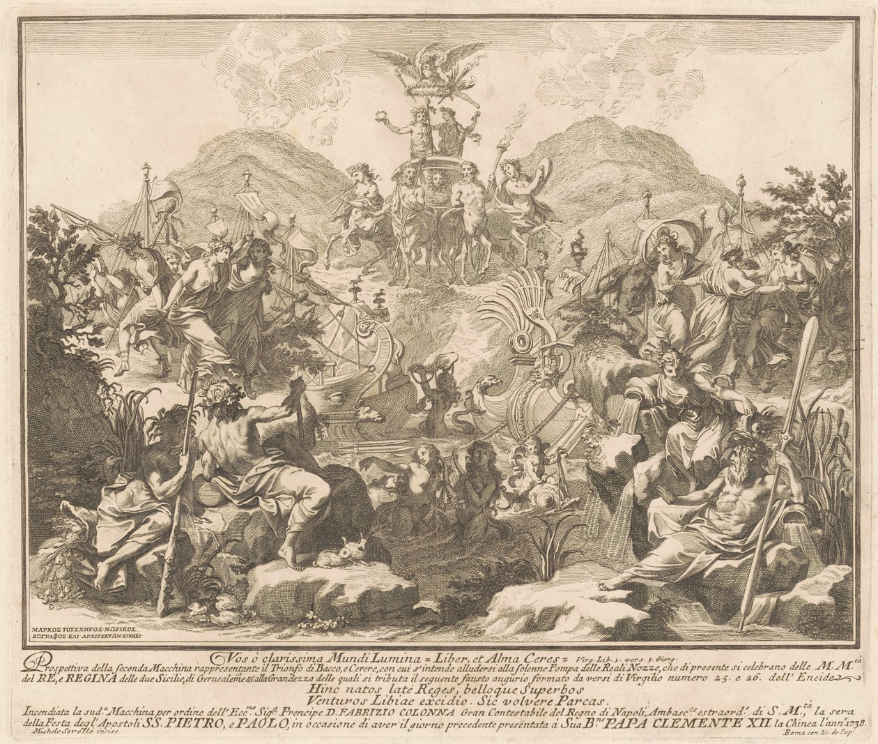 Seconda Macchina för Kina 1738: Bacchus och Ceres triumf av Miguel de Sorellò, after Carl Marcus Tuscher